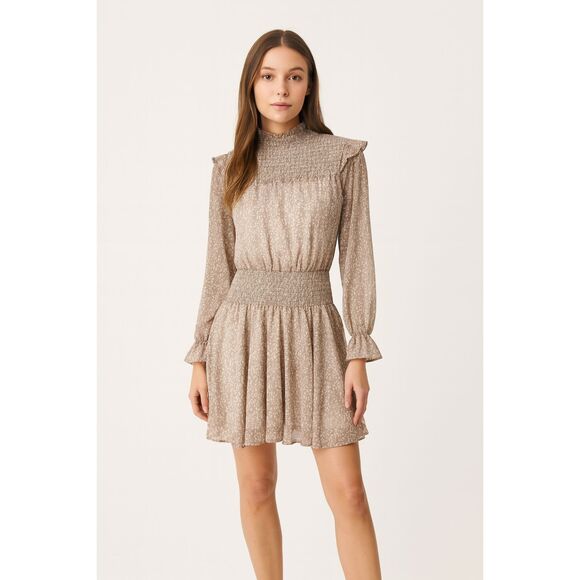 BTFL-LIFE Smocked Ruffle Mini Dress Gray Medium - Picture 1 of 5